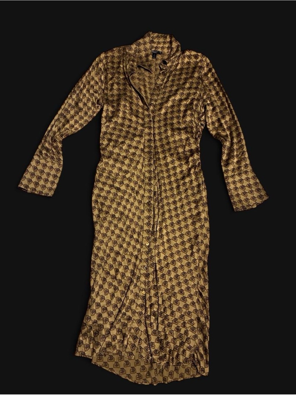 Banana Republic Gold Patterned Satin Long Dress - size M